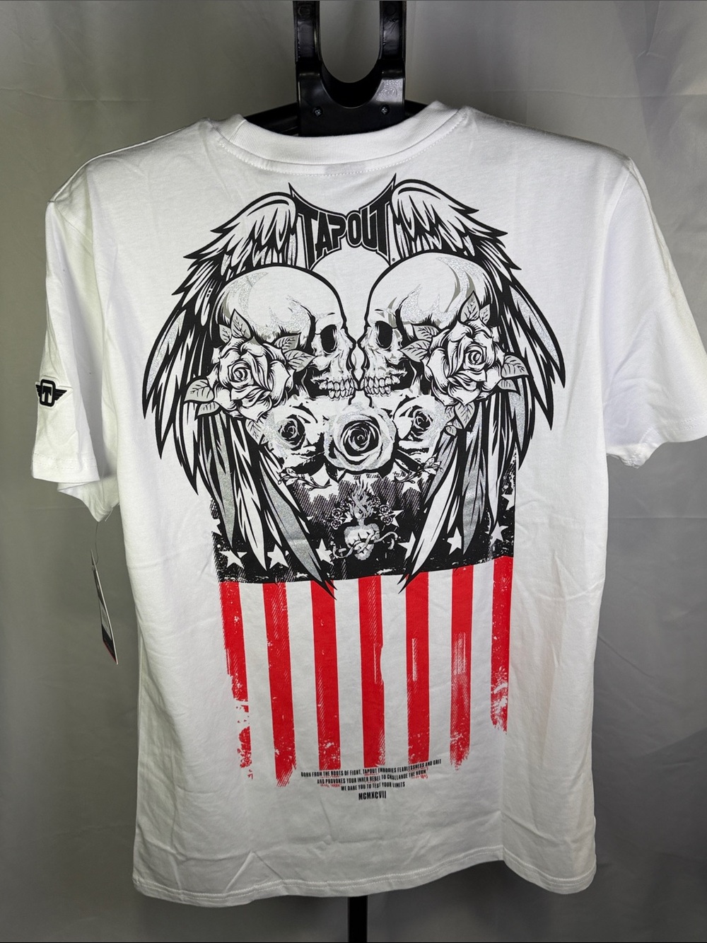 Tapout White Short Sleeve Tee with Red & Black Flag Graphic - Picture 8 of 11